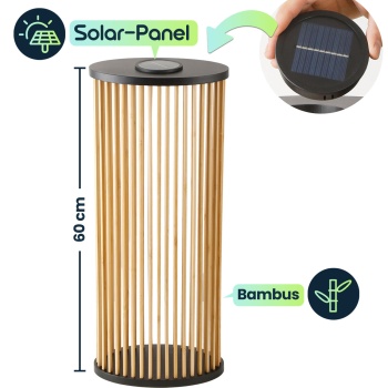 Preview: 2er-Set Stilvolle Solar-Laterne aus Bambus 60cm – Warmweisse LED Gartenleuchte, die perfekte wetterfeste Aussen-Deko für Ihre Terrasse & Garten