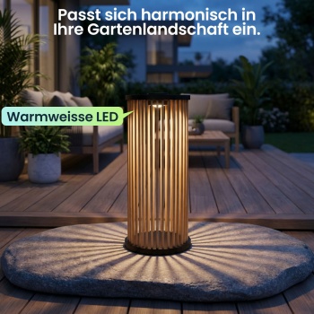 Preview: 4er-Set Stilvolle Solar-Laterne aus Bambus 60cm – Warmweisse LED Gartenleuchte, die perfekte wetterfeste Aussen-Deko für Ihre Terrasse & Garten