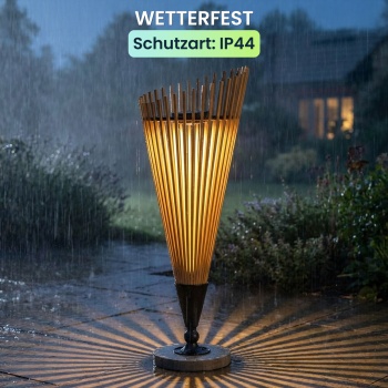 Preview: 2er-Set Dekorative Solar-Laterne 60cm aus Bambus: Moderne Solarleuchte für den Garten mit stimmungsvollem Licht, wetterfest IP44