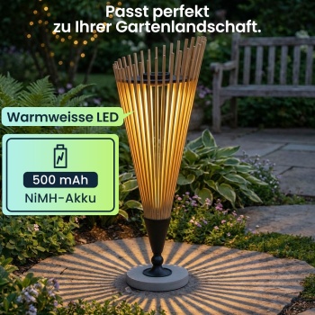 Preview: 4er-Set Dekorative Solar-Laterne 60cm aus Bambus: Moderne Solarleuchte für den Garten mit stimmungsvollem Licht, wetterfest IP44