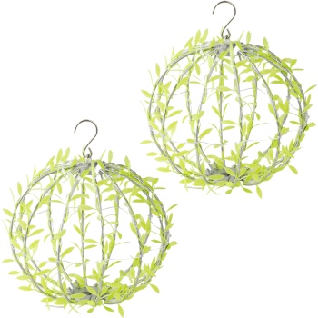Preview: 2er-Set Solar Leuchtkugel im Blätterdesign - Ø20cm Gartenkugel mit 72 warmweissen LEDs - IP44 Aussenleuchte inkl. Erdspiess, S-Haken und Solarpanel