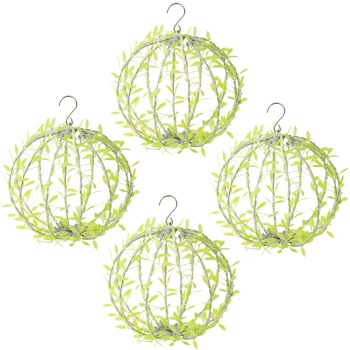 Preview: 4er-Set Solar Leuchtkugel im Blätterdesign - Ø20cm Gartenkugel mit 72 warmweissen LEDs - IP44 Aussenleuchte inkl. Erdspiess, S-Haken und Solarpanel