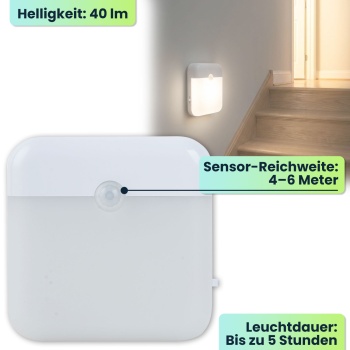 Preview: 4er-Set LED Nachtlicht, Bewegungssensor: Akku Schrankleuchte, USB aufladbar, selbstklebend & magnetisch – Ideal als Treppenlicht & für Kleiderschrank