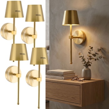 4er-Set Elegante LED Wandleuchte kabellos mit Fernbedienung: Akku Wandlampe dimmbar in Gold, USB aufladbar mit Timer & Touch-Sensor