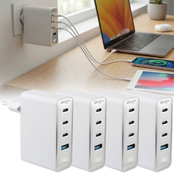 4er-Set 100W GaN III USB-Ladegerät mit 4 Ports, 3x USB-C & 1x USB-A, Schnellladegerät mit LED-Display, PD, feuerfestes Gehäuse, für Laptop und Handy
