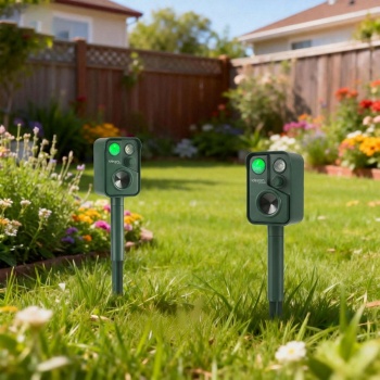 2er-Set Ultraschall Tiervertreiber mit PIR-Sensor & LED Blitzlicht - 13,5-45,5 Hz, Zuverlässiger Solar-Tierschreck gegen Marder, Hunde und Katzen, Vögel