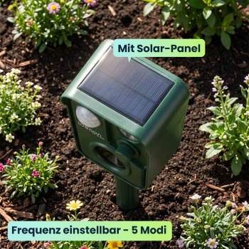 Preview: 2er-Set Ultraschall Tiervertreiber mit PIR-Sensor & LED Blitzlicht - 13,5-45,5 Hz, Zuverlässiger Solar-Tierschreck gegen Marder, Hunde und Katzen, Vögel