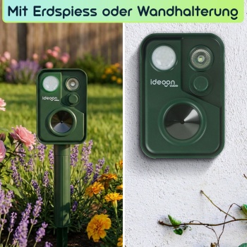 Preview: 2er-Set Ultraschall Tiervertreiber mit PIR-Sensor & LED Blitzlicht - 13,5-45,5 Hz, Zuverlässiger Solar-Tierschreck gegen Marder, Hunde und Katzen, Vögel