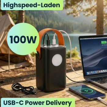 Preview: Starke Powerbank 60000mAh, 100W, USB-C PD Externer Akku: Mobiles Ladegerät mit LED Lampe für Laptop, Notebook, Smartphone - Schnelles Laden