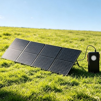 Preview: Faltbares Solarpanel 60W Monokristallin - Tragbares Solarladegerät IP65 mit MC4-komp. Stecker, DC Adapter, Ösen & Karabinern für Camping