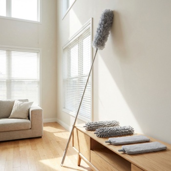 Profi 5in1 Staubwedel Set mit Teleskopstange 210cm ausziehbar, biegsame Mikrofaser Staubwischer für Deckenventilatoren, Möbel & hohe Ecken