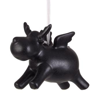 Deko Rentier Porzellan schwarz mit Flügeln - zum Aufhängen - ideal für Weihnachtsdekoration - langlebig & ästhetisch - 12,5 x 6 x 9 cm