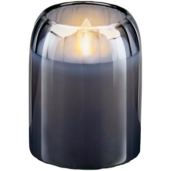 Preview: LED Kerze Grau 7,5 x 10 cm: Bewegliche Flamme, warmweisses Licht, flackernd - hochwertige Deko Kerze, gemütliche LED-Beleuchtung, modern & sicher