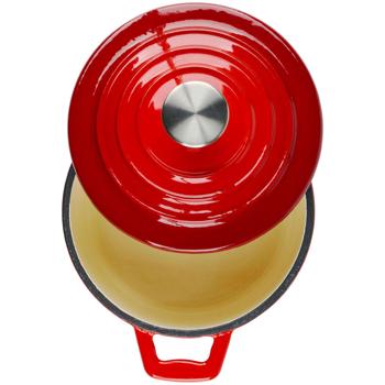 Preview: Premium Gusseisen Kasserolle Ø15cm Rot – Emaillierter Schmortopf: Perfekte Wärmeverteilung, für Saucen, Eintöpfe, Suppen & mehr, Spülmaschinenfest