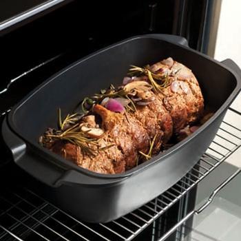 Preview: Aromabräter 5.5L – Premium Schmorbräter mit Glasdeckel & Aroma-Knopf. Perfekt für Ofen, Braten, Geflügel, Aufläufe. Spülmaschinenfest, antihaft