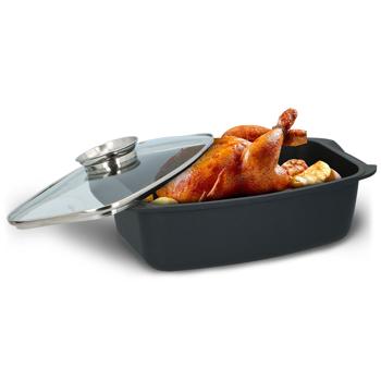 Preview: Aromabräter 5.5L – Premium Schmorbräter mit Glasdeckel & Aroma-Knopf. Perfekt für Ofen, Braten, Geflügel, Aufläufe. Spülmaschinenfest, antihaft