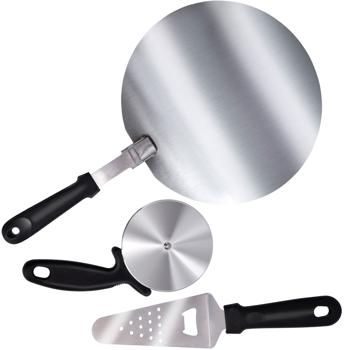 Preview: Perfektes Pizza Set 3-tlg. aus Premium Edelstahl Rostfrei – Pizzaschaufel, Pizzaschneider, Pizzaheber/Flaschenöffner - Das perfekte Pizza-Zubehör