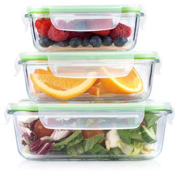 3er-Set Borosilikatglas-Frischhaltedosen 370/640/1050 ml mit Dampfauslass – Auslaufsicher, Luftdicht, Backofen- & Mikrowellenfest, Spülmaschinenfest