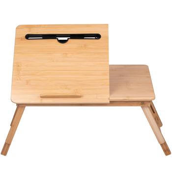Preview: Edler Bambus Laptoptisch Klappbar, Höhenverstellbar mit Becherhalter & Tablet Schlitz – Flexibler Betttisch für Laptop, Frühstück & Essen