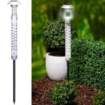 Solar 2-in-1 Thermometer & Leuchte 6-8h Kaltweiss - Dekoratives Erdspiess & Wand-Licht für Terrasse, Balkon & Garten – Beleuchtung & Temperaturanzeige