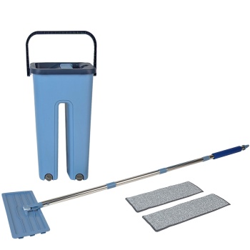 Preview: Bodenwischer Set: Eimer 6L mit 2 Fächern & Wischmopp 360°, inkl. 2x Mikrofaser Ersatzbezug - Nass & Trocken Reinigung aller Boden-Typen - Platzsparend