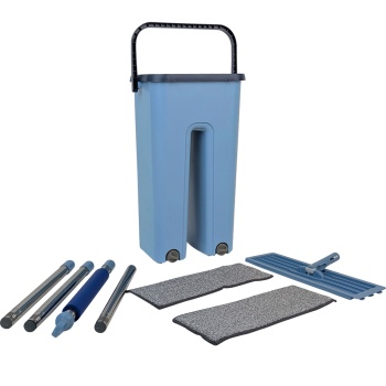 Preview: Bodenwischer Set: Eimer 6L mit 2 Fächern & Wischmopp 360°, inkl. 2x Mikrofaser Ersatzbezug - Nass & Trocken Reinigung aller Boden-Typen - Platzsparend