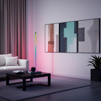 Preview: RGB Ecklampe mit dynamischem Musik-Sensor, warmweiss & farbig, 140cm Stehleuchte, Steuerung per Fernbedienung. Perfekt für Wohnzimmer & Gaming