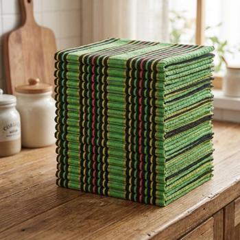 20er-Set Grubentuch 100% Baumwolle: Saugstarkes Geschirrtuch & Mehrzwecktuch, grün-schwarz - Robustes Trockentuch für Haushalt & Gastronomie