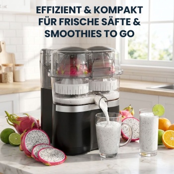 Preview: Kabelloser Akku Doppel-Entsafter 120W: Mobile USB-C Saftpresse & Zitruspresse | Effizient & Kompakt für frische Säfte & Smoothies To Go