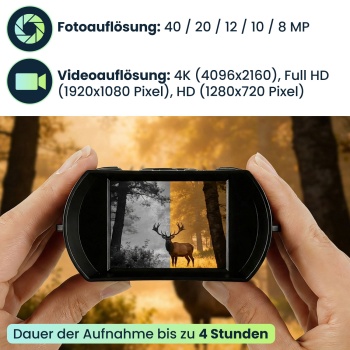 Preview: Profi 4K Nachtsichtkamera Binokular: 500m IR-Digitalkamera für Jagd, Camping & Security. 4K-Foto, 8x Zoom, USB-C Akku & inkl. Tasche 