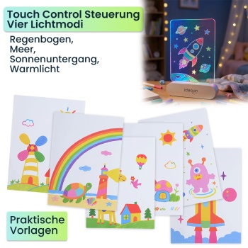 Preview: Kreative LED Acryl Maltafel für Kinder: Kabellose DIY Lampe mit Akku & 7 Buntstifte – Das perfekte Leucht-Geschenk für kleine Künstler 22x15cm
