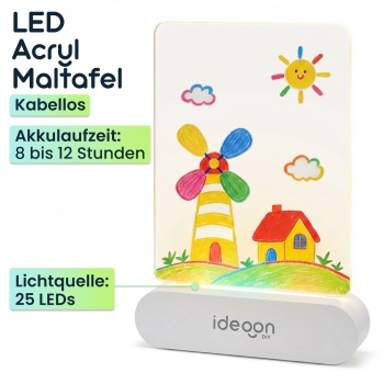 Preview: Kreative LED Acryl Maltafel für Kinder: Kabellose DIY Lampe mit Akku & 7 Buntstifte – Das perfekte Leucht-Geschenk für kleine Künstler 22x15cm