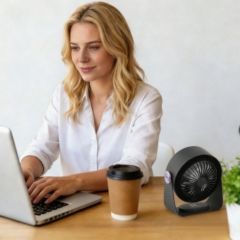 Preview: 2er-Set Akku Ventilator mit Digitalanzeige: Tischventilator, 5 Stufen, USB-C, tragbares Gebläse mit Haken - ideal für Büro, Camping & Reisen