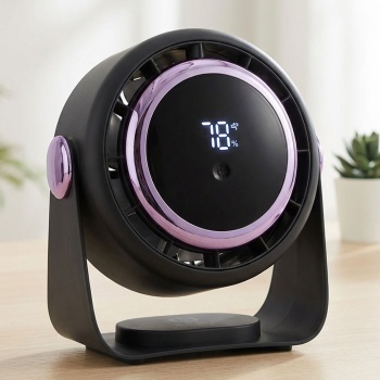 Preview: 2er-Set Akku Ventilator mit Digitalanzeige: Tischventilator, 5 Stufen, USB-C, tragbares Gebläse mit Haken - ideal für Büro, Camping & Reisen