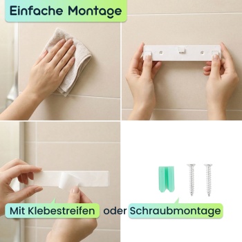 Preview: UV Zahnbürstenhalter: Hygienischer Sterilisator für 4 Bürsten, Wandmontage ohne Bohren, USB-Akku, LCD & Trocknung, weiss, 22cm