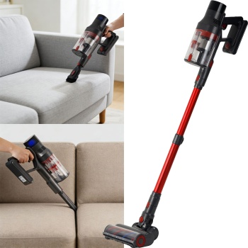 Zyklon Akku Staubsauger 27 kPa, 430W kabelloser Handstaubsauger mit HEPA Filter, LED Beleuchtung, Teleskoprohr und 4 Saugstufen, 0,7L Staubbehälter