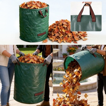 Preview: XXL Garten Abfallsack, 500 Liter, Ø 79 x 101 cm - stabile Grünschnittsäcke mit Doppelboden, faltbar, ideal für Grünschnitt, 150gsm Polypropylen