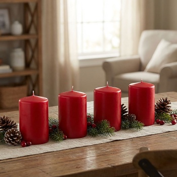 4er-Set Stumpenkerze Rot – Rustikale Wachs Kerze, Ø 7 x 10 cm – Lange Brenndauer für festliche Anlässe, Advent, Weihnachten oder stimmungsvolle Deko