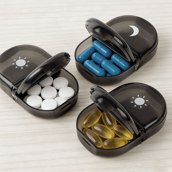 Preview: Medikamentenbox 7 Tage - Pillendose 7 Tage 2 Fächer Morgens Abends - Tablettenbox für eine Woche - Wochendosierer Medikamente - LFGB geprüft - Kompakt