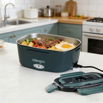 Elektrische Lunchbox 60W – 1,5L Edelstahl Speisenwärmer (12V/24V) & Steckdose – Inkl. Isoliertasche, Edelstahl-Besteck & 375ml Zusatzdose