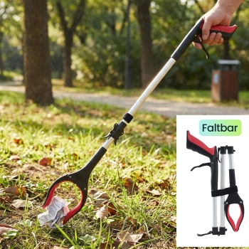 Preview: 2er-Set Faltbare Greifzange 92cm aus leichtem Aluminium mit starker Magnetspitze & Antirutsch-Griff – Für Senioren, fürs Bücken, Aufheben, den Garten & mehr