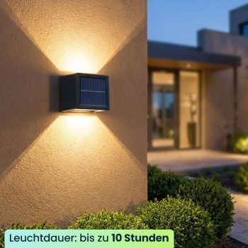 Preview: 8er Set LED Solar Wandleuchte für Aussen: Warmweiss/Kaltweiss Garten-Lampe mit Akku & Sensor, IP44 Wasserfest, Deko Strahler für Zaun & Wand