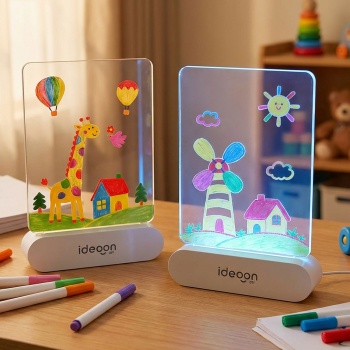 2er-Set Kreative LED Acryl Maltafel für Kinder: Kabellose DIY Lampe mit Akku & 7 Buntstifte – Das perfekte Leucht-Geschenk für kleine Künstler 22x15cm