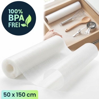 Preview: 8er Set Antirutschmatte Schublade 50x150cm – Vielseitige Einlegematten für Kühlschrank, Wohnmobil & Küche – Zuschneidbar, BPA-frei, Rutschstopp