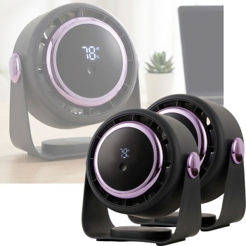 2er-Set Akku Ventilator mit Digitalanzeige: Tischventilator, 5 Stufen, USB-C, tragbares Gebläse mit Haken - ideal für Büro, Camping & Reisen