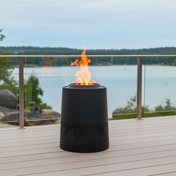 Robuste Feuerstelle Raucharm, Schwarz: Doppelwandiges Feuerfass für Holz & Pellets - Perfekt für Garten, Terrasse, Balkon