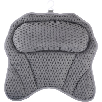 Preview: Ergonomisches Badewannenkissen: Luxus Nackenkissen mit 6 Saugnäpfen, 4D Struktur, dunkelgrau – Bequeme Kopfstütze für Wanne und Spa – Entspannung pur 