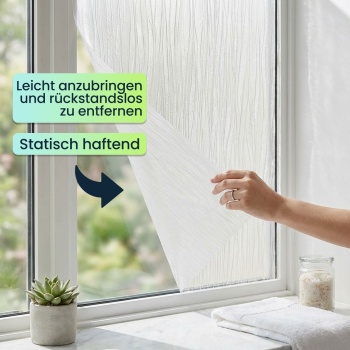 Preview: 3D Sichtschutzfolie Wellendesign für Fenster 45x200 cm - Statisch haftende Blickschutzfolie mit UV-Schutz  - Wiederverwendbare Dekofolie