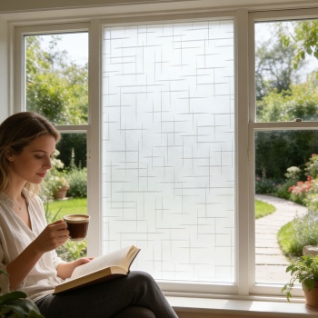 Preview: 2er-Set 3D Sichtschutzfolie Kreuzdesign für Fenster 45x200 cm - Statisch haftende Blickschutzfolie mit UV-Schutz  - Wiederverwendbare Dekofolie