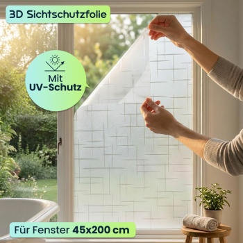 Preview: 3D Sichtschutzfolie Kreuzdesign für Fenster 45x200 cm - Statisch haftende Blickschutzfolie mit UV-Schutz  - Wiederverwendbare Dekofolie